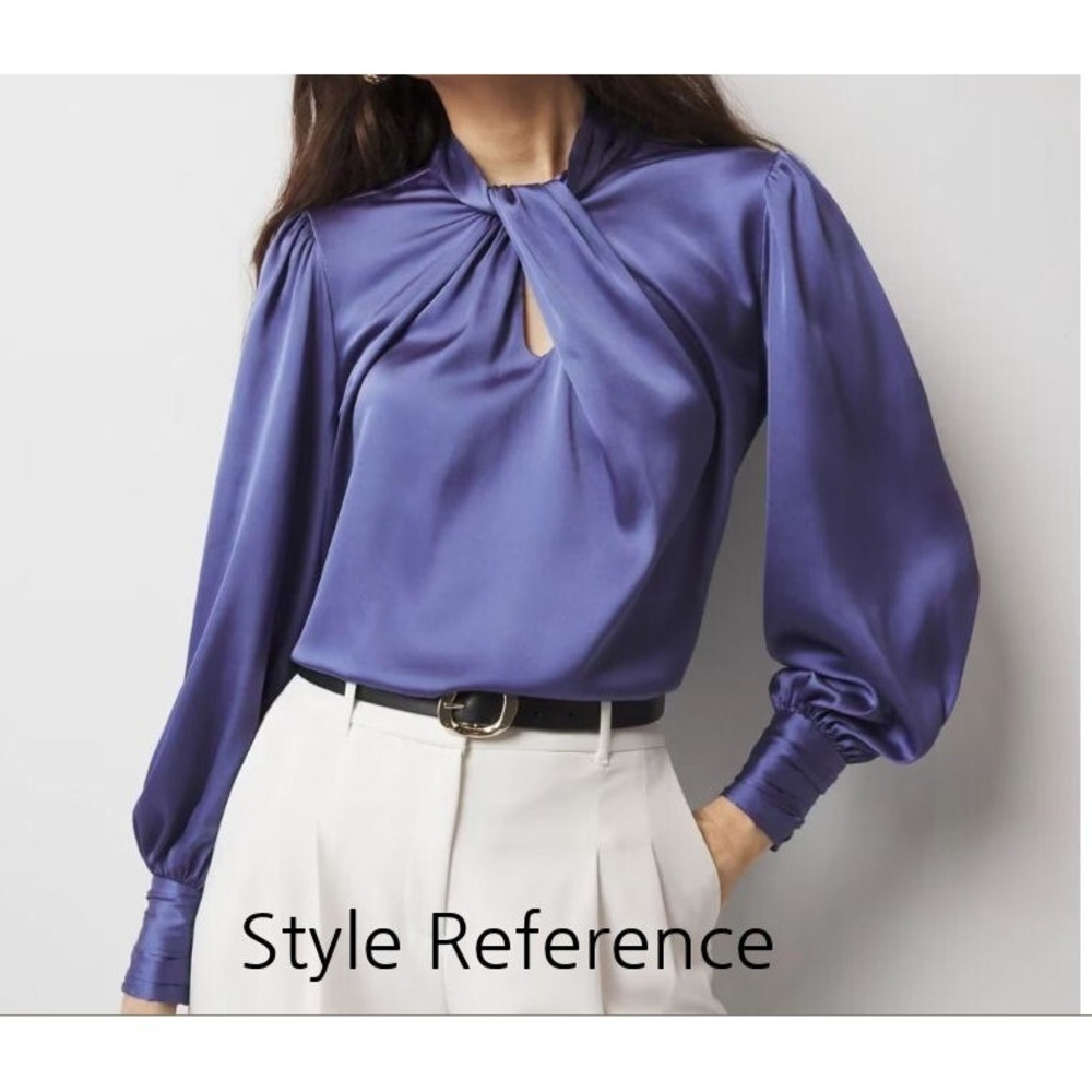 WHBM Women's‎ Long Sleeve Twisted Neck Satin Blouse - Indulgent - Size 12 - Picture 7 of 7